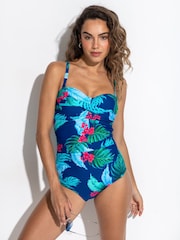 Pour Moi Blue Floral Petite Santa Monica Removable Straps Tummy Control Swimsuit - Image 2 of 4