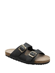 Ravel Black Leather Toe Post Sandals - Image 1 of 4