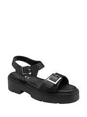 Ravel Black Leather Flatform Sandals - Image 1 of 4