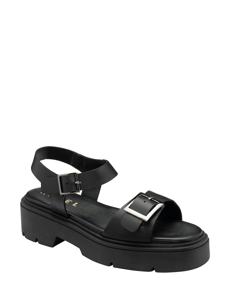 Ravel Black Leather Flatform Sandals - Image 1 of 4