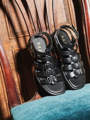 Ravel Black/chrome Leather Flat Sandals - Image 1 of 4