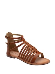 Ravel Brown Leather Flat Strappy Sandals - Image 1 of 4