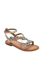 Ravel Gold Leather Flat Sandals - Image 1 of 4