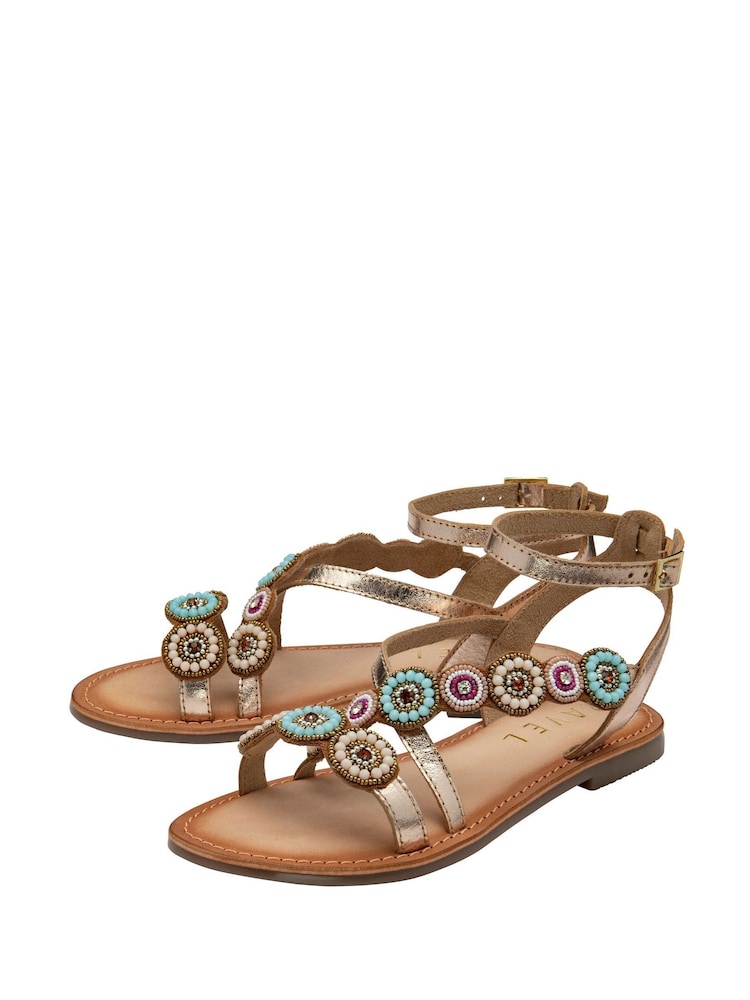 Ravel Gold Leather Flat Sandals - Image 2 of 4