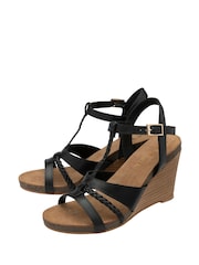 Ravel Black Leather Wedge Sandals - Image 2 of 4