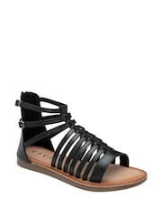 Ravel Black Leather Flat Strappy Sandals - Image 1 of 4