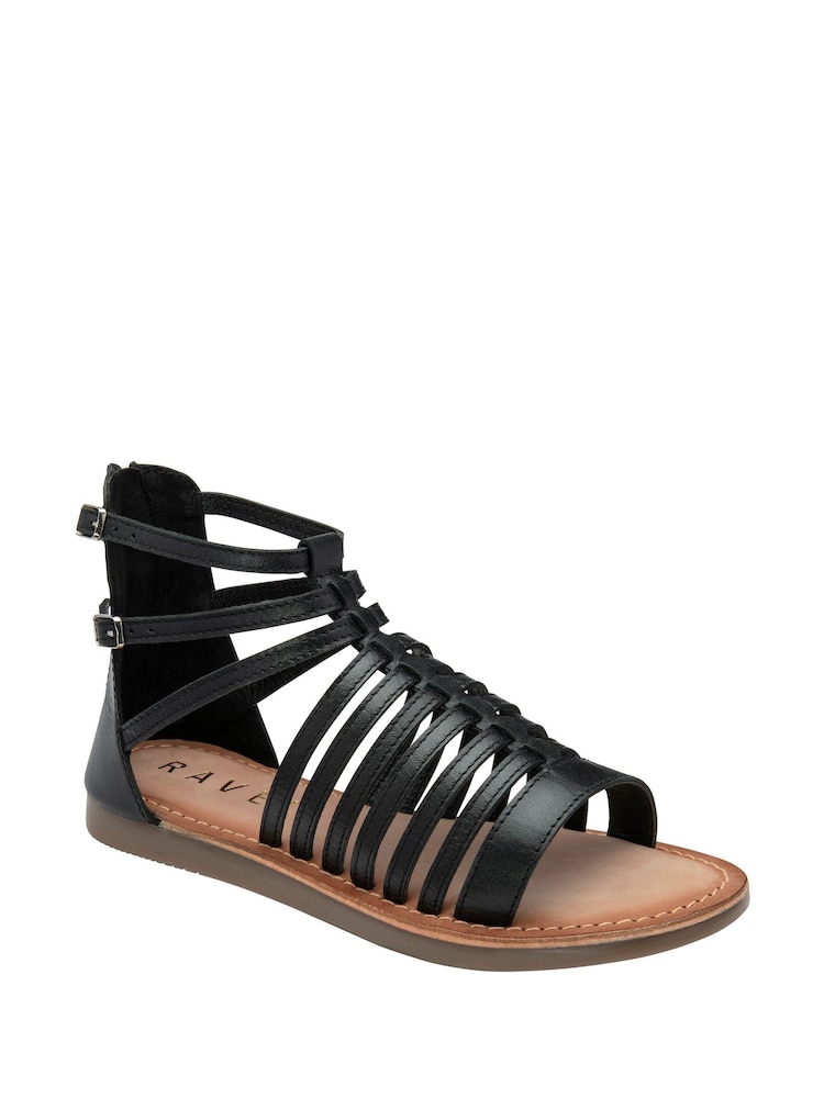Ravel Black Leather Flat Strappy Sandals - Image 1 of 4