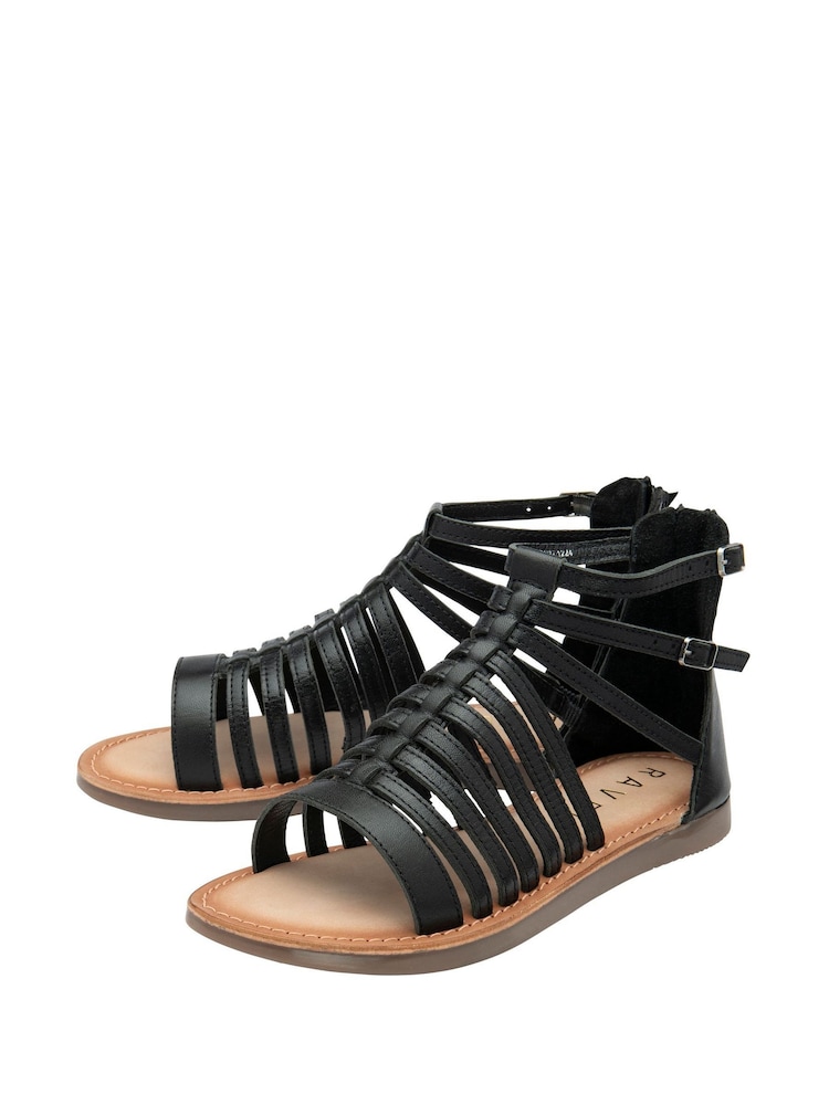 Ravel Black Leather Flat Strappy Sandals - Image 2 of 4