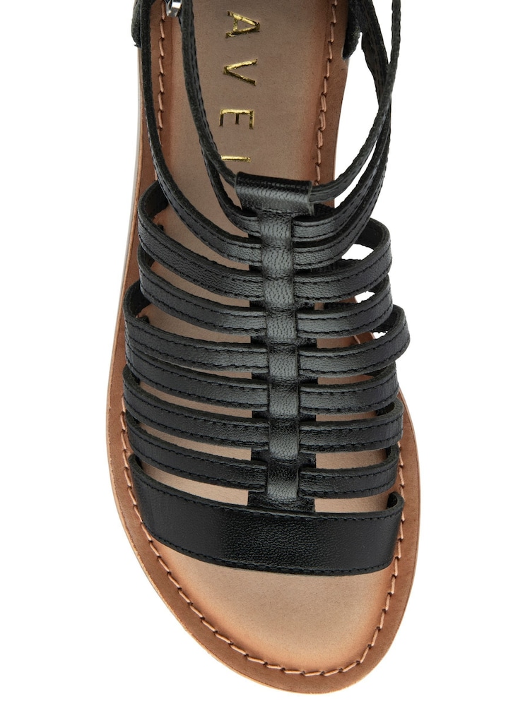 Ravel Black Leather Flat Strappy Sandals - Image 4 of 4