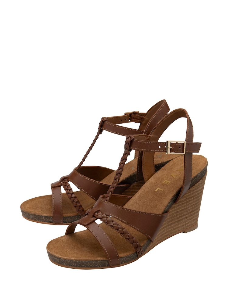 Ravel Brown Leather Wedge Sandals - Image 2 of 4