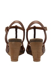 Ravel Brown Leather Wedge Sandals - Image 3 of 4