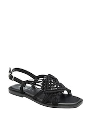 Ravel Black Leather Flat Sandals - Image 1 of 4