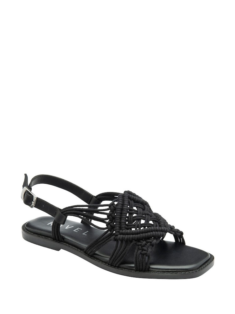 Ravel Black Leather Flat Sandals - Image 1 of 4