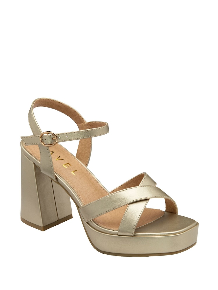 Ravel Gold Cross Strap Open Toe Platform Sandals - Image 1 of 4