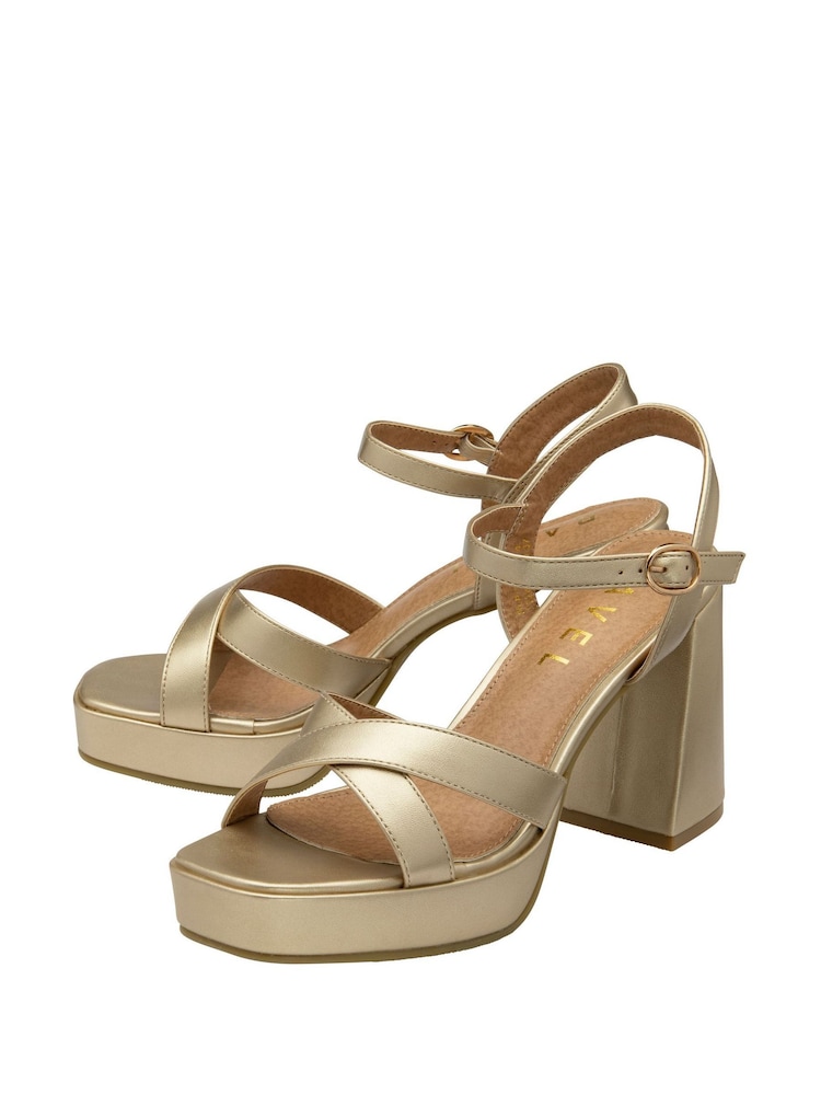 Ravel Gold Cross Strap Open Toe Platform Sandals - Image 2 of 4
