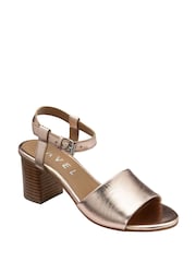 Ravel Gold Leather Peep-Toe Sandals - Image 1 of 4