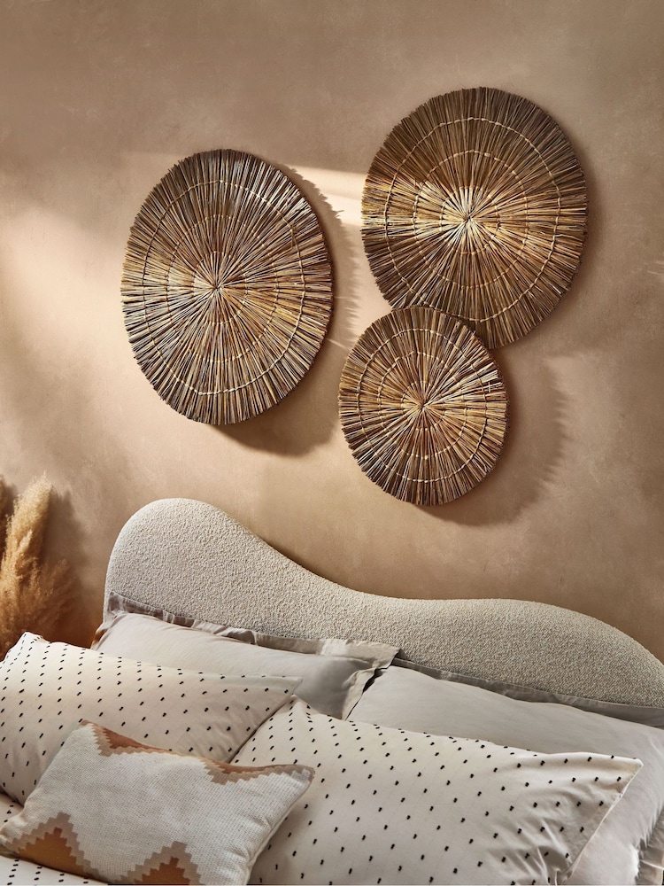 Set of 3 Neutral Woven Rattan Wall Plaques - Image 2 of 5
