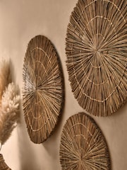 Set of 3 Neutral Woven Rattan Wall Plaques - Image 3 of 5