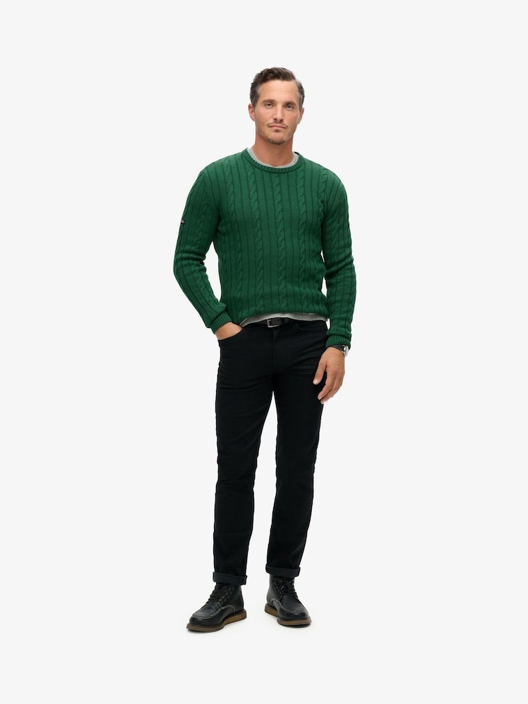 Superdry Green Cotton Classic Cable Knit Crew Jumper - Image 2 of 5