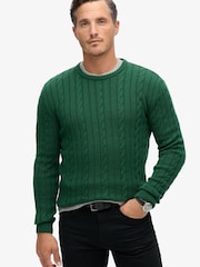 Superdry Green Cotton Classic Cable Knit Crew Jumper - Image 4 of 5