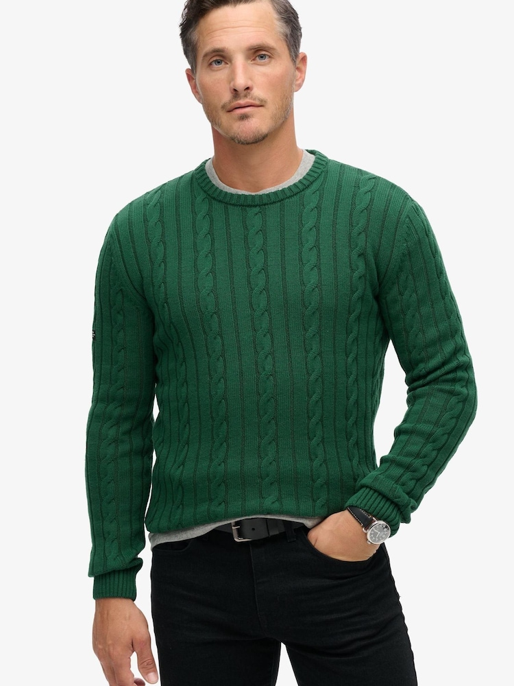 Superdry Green Cotton Classic Cable Knit Crew Jumper - Image 5 of 5