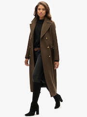 Superdry Green Double Breasted Wool Coat - Image 2 of 4