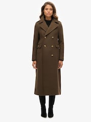Superdry Green Double Breasted Wool Coat - Image 3 of 4