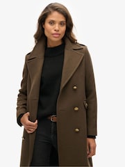Superdry Green Double Breasted Wool Coat - Image 4 of 4