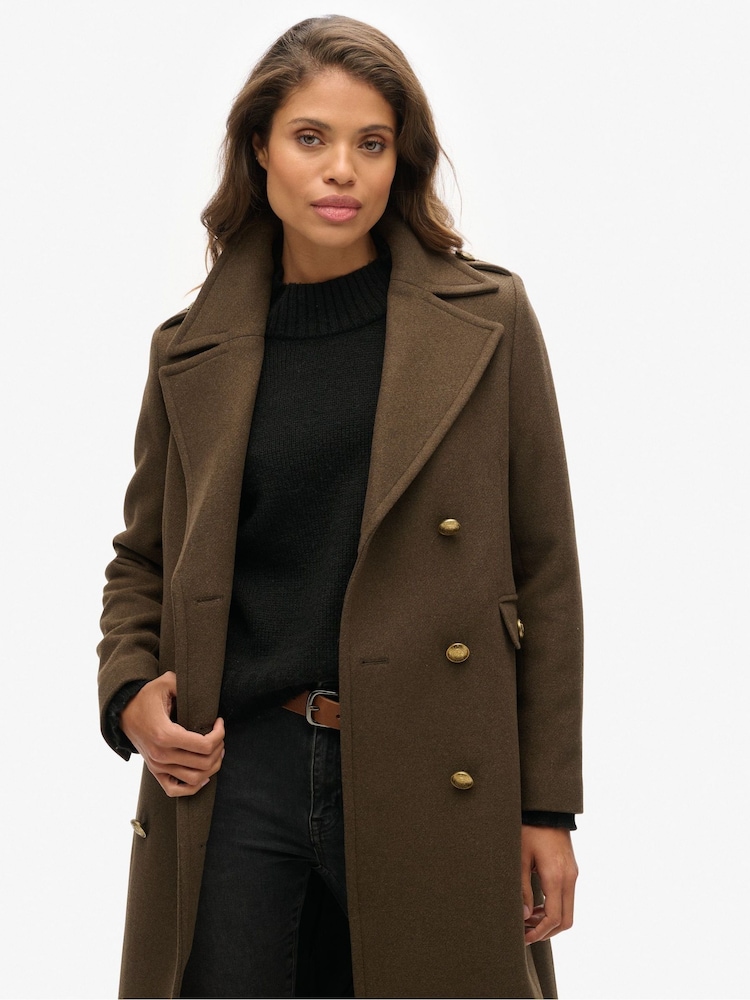 Superdry Green Double Breasted Wool Coat - Image 4 of 4