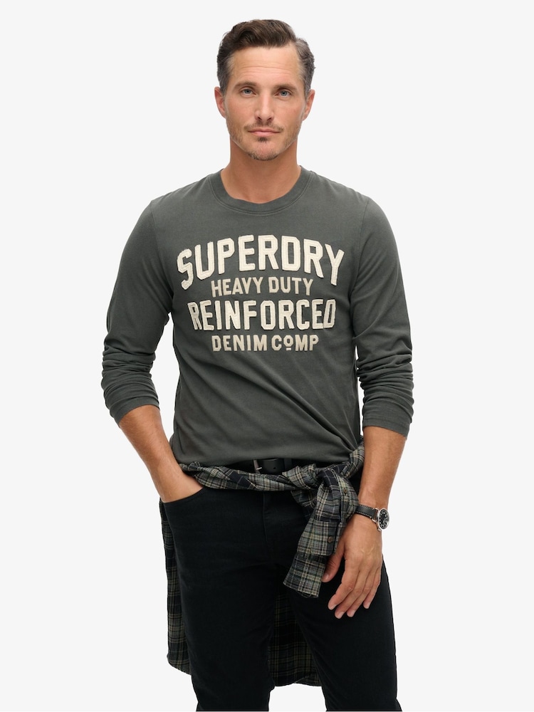 Superdry Green Workwear Appliqué Long Sleeve 100% Cotton Top - Image 1 of 3
