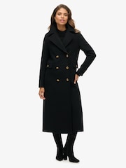 Superdry Black Double Breasted Wool Coat - Image 1 of 3