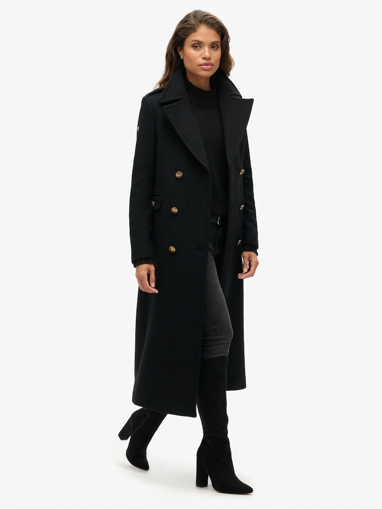Superdry Black Double Breasted Wool Coat - Image 2 of 3