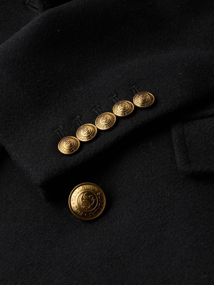 Superdry Black Double Breasted Wool Blend Coat - Image 7 of 7