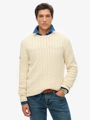 Superdry Cream Cotton Classic Cable Knit Crew Jumper - Image 1 of 3