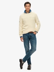 Superdry Cream Cotton Classic Cable Knit Crew Jumper - Image 2 of 3