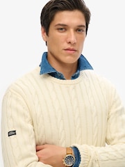 Superdry Cream Cotton Classic Cable Knit Crew Jumper - Image 3 of 3