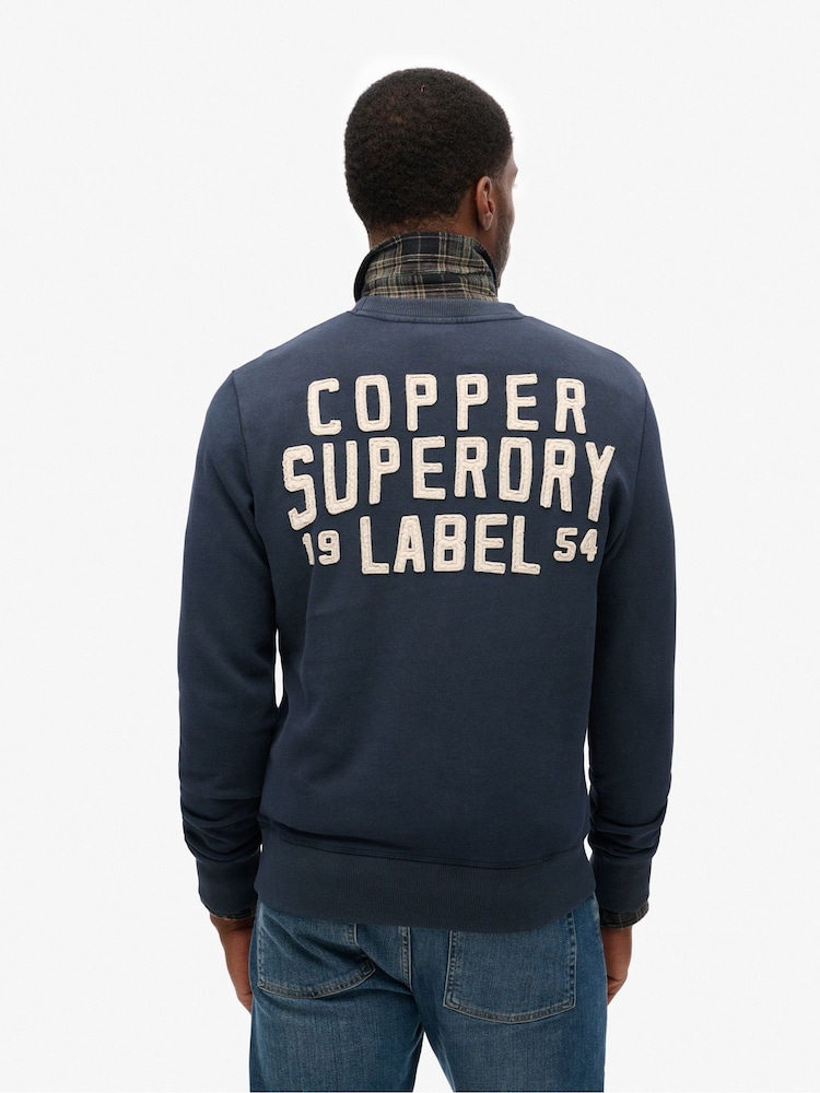 Superdry Blue Workwear Applique 100% Cotton Sweatshirt - Image 2 of 4