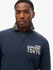 Superdry Blue Workwear Applique 100% Cotton Sweatshirt - Image 3 of 4