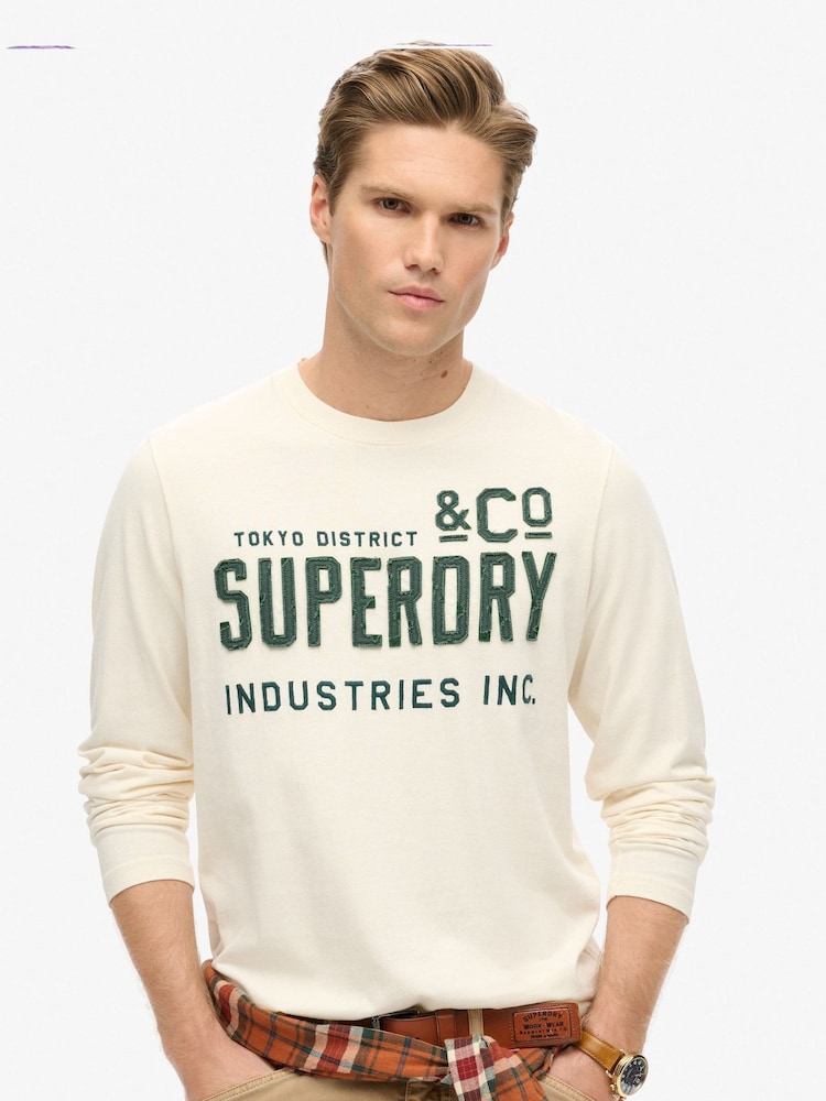 Blusa de trabalho Superdry com apliques de manga comprida 100% algodão - Imagem 1 de 3