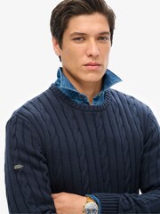 Superdry Blue 100% Organic Cotton Classic Cable Knit Crew Jumper - Image 3 of 3