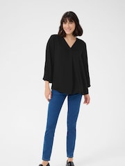 Kaffe KAariel V-Neck Sateen Regular Fit Black Blouse - Image 2 of 5