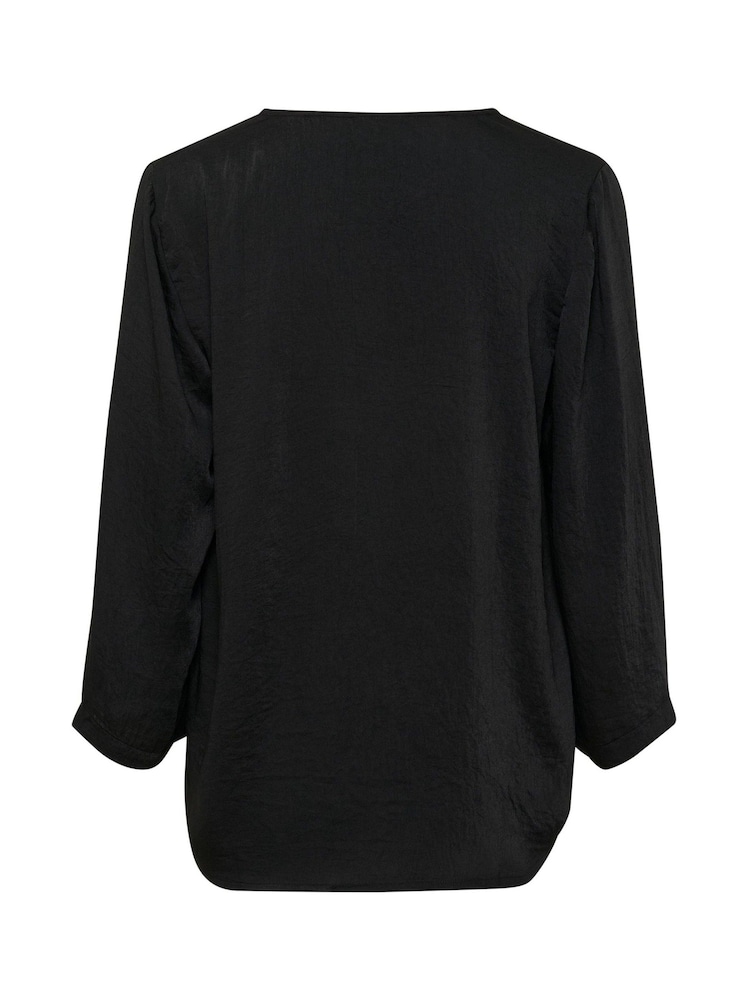 Kaffe KAariel V-Neck Sateen Regular Fit Black Blouse - Image 5 of 5