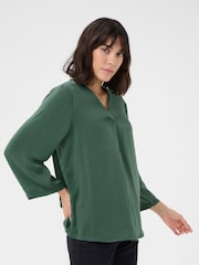 Kaffe Green KAariel V-Neck Sateen Regular Fit Blouse - Image 1 of 5
