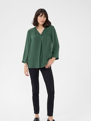 Kaffe Green KAariel V-Neck Sateen Regular Fit Blouse - Image 2 of 5