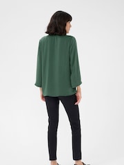 Kaffe Green KAariel V-Neck Sateen Regular Fit Blouse - Image 3 of 5