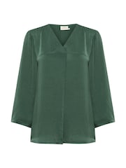 Kaffe Green KAariel V-Neck Sateen Regular Fit Blouse - Image 4 of 5