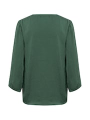 Kaffe Green KAariel V-Neck Sateen Regular Fit Blouse - Image 5 of 5