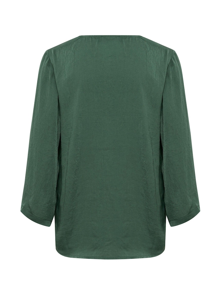 Kaffe Green KAariel V-Neck Sateen Regular Fit Blouse - Image 5 of 5