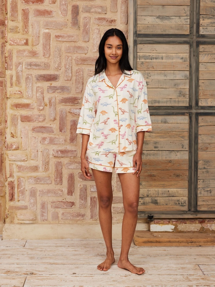 Chelsea Peers White Short Pyjamas Dinosaur Print Long Pyjama Set - Image 1 of 5