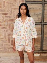 Chelsea Peers White Short Pyjamas Dinosaur Print Long Pyjama Set - Image 3 of 5